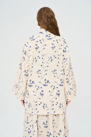 Kadın Çiçek Ve Yaprak Nakışlı Pullu Kimono