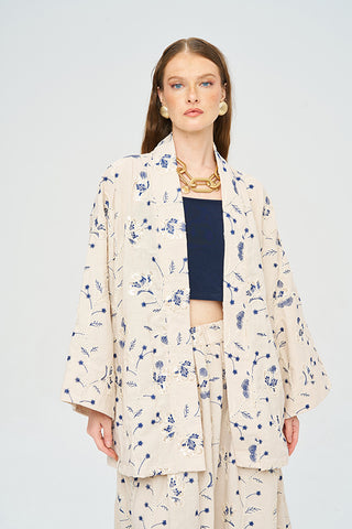 Kadın Çiçek Ve Yaprak Nakışlı Pullu Kimono