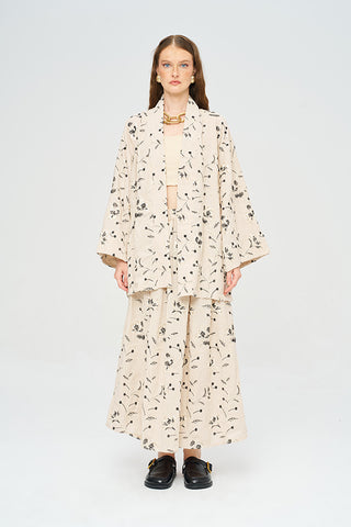 Kadın Çiçek Ve Yaprak Nakışlı Pullu Kimono