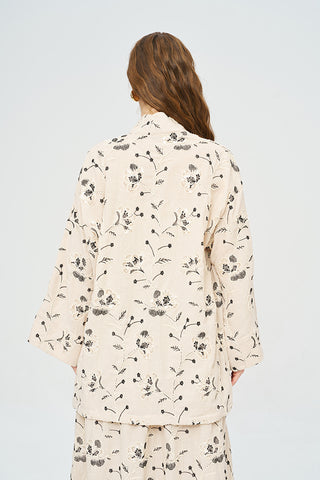 Kadın Çiçek Ve Yaprak Nakışlı Pullu Kimono