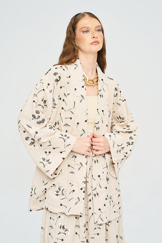 Kadın Çiçek Ve Yaprak Nakışlı Pullu Kimono