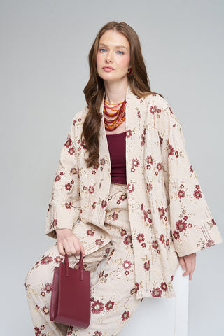 Kadın Etnik Çiçek Nakışlı Ve Payet İşlemeli Kimono