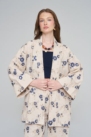 Kadın Etnik Çiçek Nakışlı Ve Payet İşlemeli Kimono