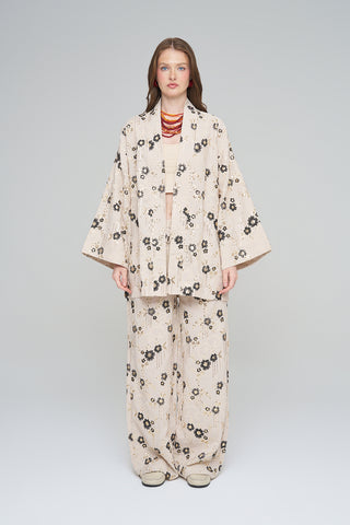 Kadın Etnik Çiçek Nakışlı Ve Payet İşlemeli Kimono