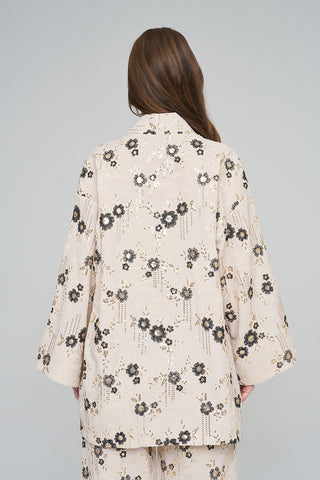 Kadın Etnik Çiçek Nakışlı Ve Payet İşlemeli Kimono