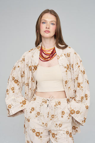Kadın Etnik Çiçek Nakışlı Ve Payet İşlemeli Kimono