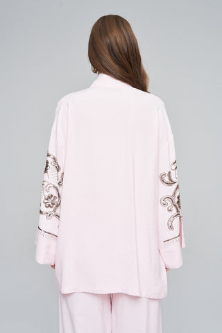 Kadın Pastel Renk Nakış İşlemeli Dökümlü Kimono