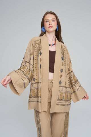 Kadın Özel Tasarım Boncuk İşlemeli Kimono