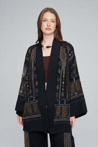 Kadın Özel Tasarım Boncuk İşlemeli Kimono