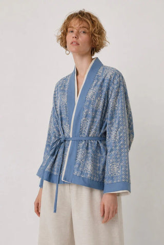 Kadın Etnik Nakışlı Kuşaklı Kısa Kimono