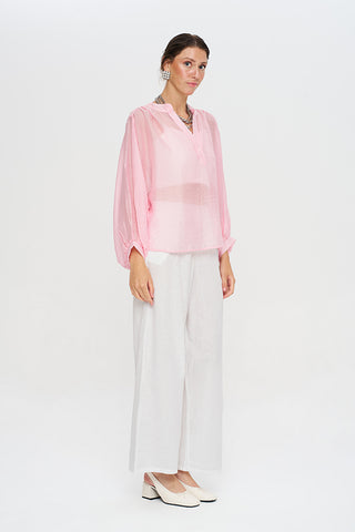 Kadın Asimetrik Kesim Oversize Transparan Pudra Bluz