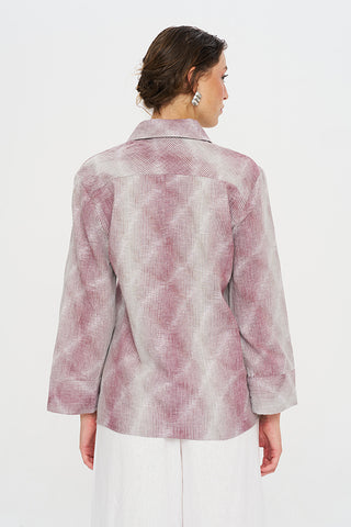 Kadın Çizgili Bordo Batik Desenli Dökümlü Gömlek