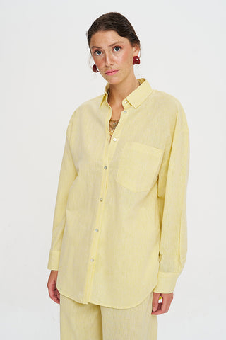 Kadın Tek Cepli Şerit Detaylı Oversize Kesim Gömlek