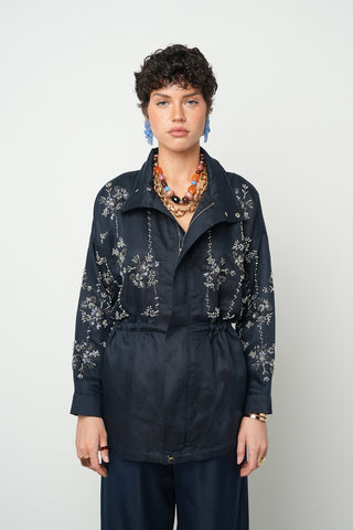 Kadın Önü Boncuk İşlemeli Fermuarlı Ve Çıtçıt Kapamalı Kışlık Ceket