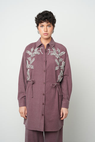 Kadın Taş İşlemeli Belden Bağlamalı Düz Renk Uzun Tesettüre Uygun Ceket