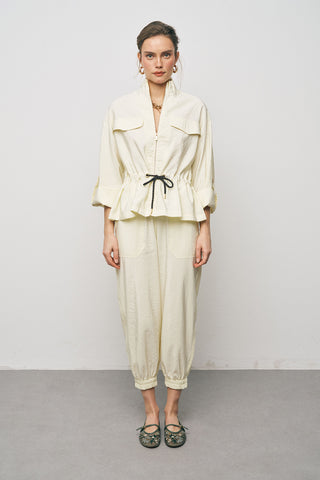 Kadın Comfort Beli Büzgülü ve Kol Bağlama Detaylı Fermuarlı Ceket