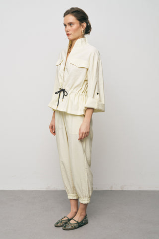 Kadın Comfort Beli Büzgülü ve Kol Bağlama Detaylı Fermuarlı Ceket