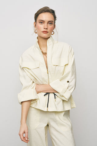 Kadın Comfort Beli Büzgülü ve Kol Bağlama Detaylı Fermuarlı Ceket