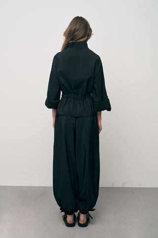 Kadın Comfort Beli Büzgülü ve Kol Bağlama Detaylı Fermuarlı Ceket