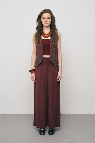 Kadın El İşçiliği Boncuk İşlemeli Modal Crop Yelek