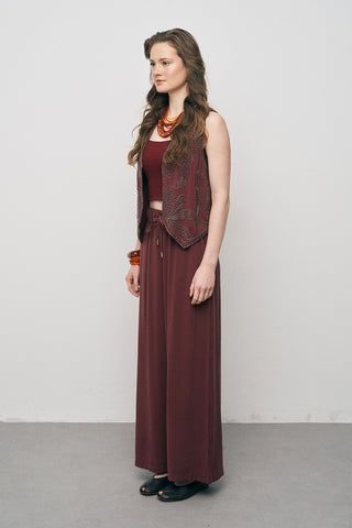 Kadın El İşçiliği Boncuk İşlemeli Modal Crop Yelek