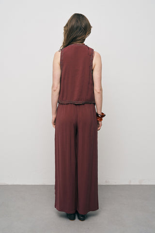 Kadın El İşçiliği Boncuk İşlemeli Modal Crop Yelek