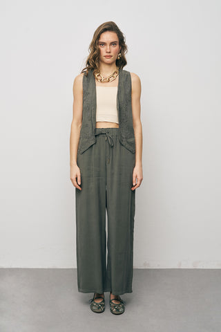 Kadın El İşçiliği Boncuk İşlemeli Modal Crop Yelek