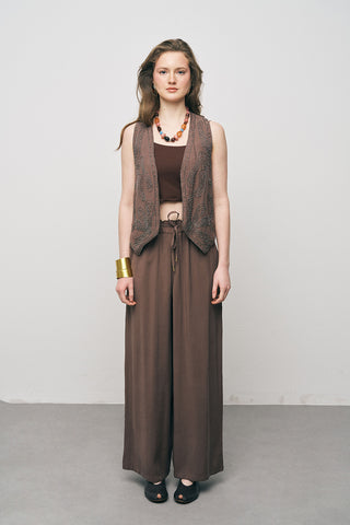 Kadın El İşçiliği Boncuk İşlemeli Modal Crop Yelek