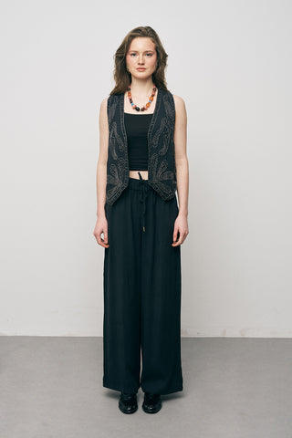 Kadın El İşçiliği Boncuk İşlemeli Modal Crop Yelek