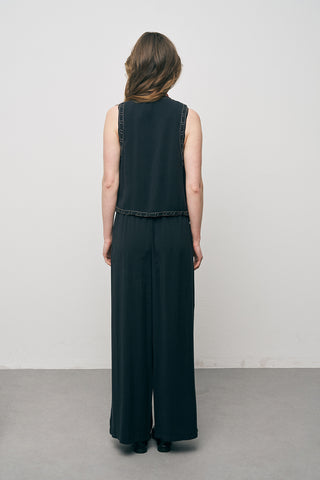 Kadın El İşçiliği Boncuk İşlemeli Modal Crop Yelek