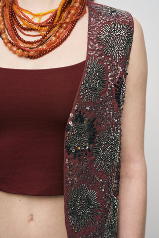 Kadın Modal El İşçiliği Pul ve Nakış İşlemeli Crop Yelek