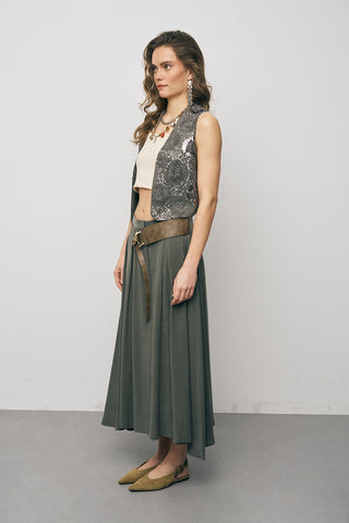 Kadın Modal El İşçiliği Pul ve Nakış İşlemeli Crop Yelek