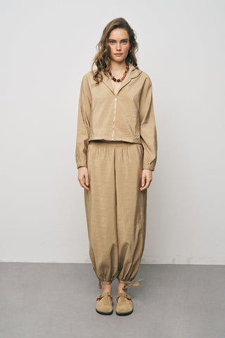 Kadın Comfort Kapüşonlu Fermuarlı Beli Lastikli Crop Ceket