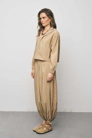 Kadın Comfort Kapüşonlu Fermuarlı Beli Lastikli Crop Ceket