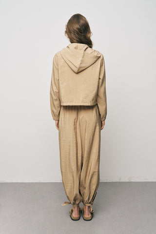 Kadın Comfort Kapüşonlu Fermuarlı Beli Lastikli Crop Ceket