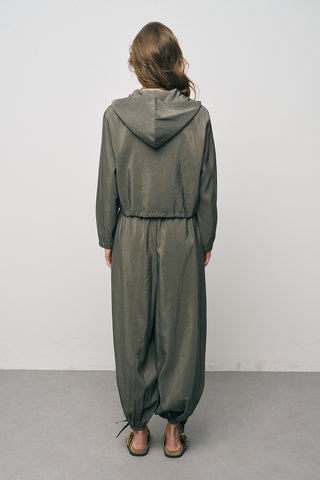 Kadın Comfort Kapüşonlu Fermuarlı Beli Lastikli Crop Ceket