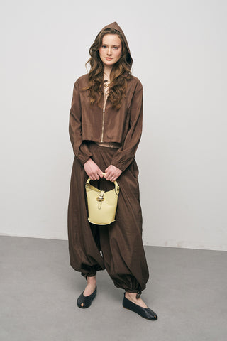 Kadın Comfort Kapüşonlu Fermuarlı Beli Lastikli Crop Ceket