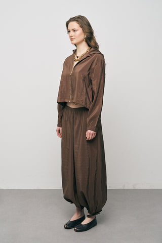 Kadın Comfort Kapüşonlu Fermuarlı Beli Lastikli Crop Ceket