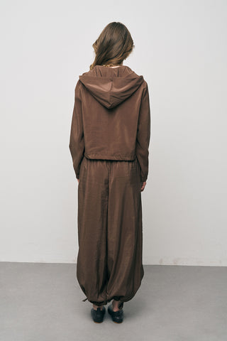 Kadın Comfort Kapüşonlu Fermuarlı Beli Lastikli Crop Ceket