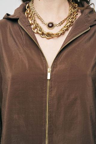 Kadın Comfort Kapüşonlu Fermuarlı Beli Lastikli Crop Ceket