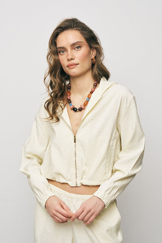 Kadın Comfort Kapüşonlu Fermuarlı Beli Lastikli Crop Ceket