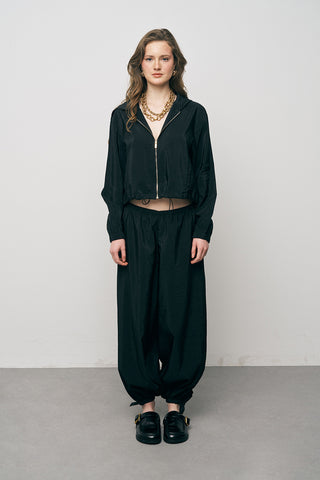 Kadın Comfort Kapüşonlu Fermuarlı Beli Lastikli Crop Ceket