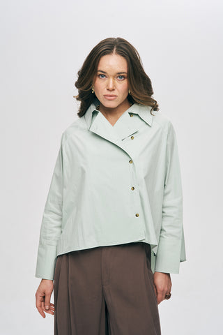 Kadın Kruvaze Görünümlü Asimetrik Kesim Modern Düz Renk Ceket