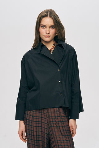 Kadın Kruvaze Görünümlü Asimetrik Kesim Modern Düz Renk Ceket