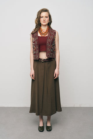 Kadın Etnik Işıltı El İşçiliği Boncuk ve Nakış İşlemeli Liyosel Crop Yelek