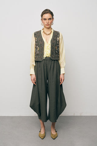 Kadın Etnik Işıltı El İşçiliği Boncuk ve Nakış İşlemeli Liyosel Crop Yelek