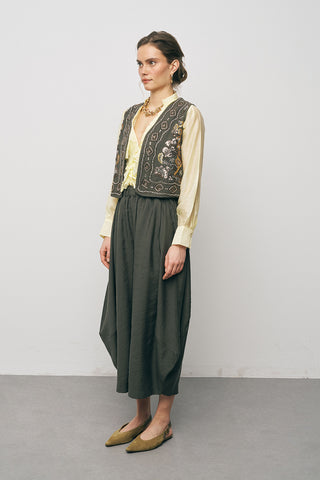 Kadın Etnik Işıltı El İşçiliği Boncuk ve Nakış İşlemeli Liyosel Crop Yelek