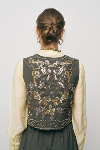 Kadın Etnik Işıltı El İşçiliği Boncuk ve Nakış İşlemeli Liyosel Crop Yelek