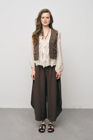 Kadın Etnik Işıltı El İşçiliği Boncuk ve Nakış İşlemeli Liyosel Crop Yelek