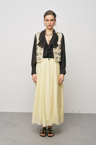 Kadın Etnik Işıltı El İşçiliği Boncuk ve Nakış İşlemeli Liyosel Crop Yelek